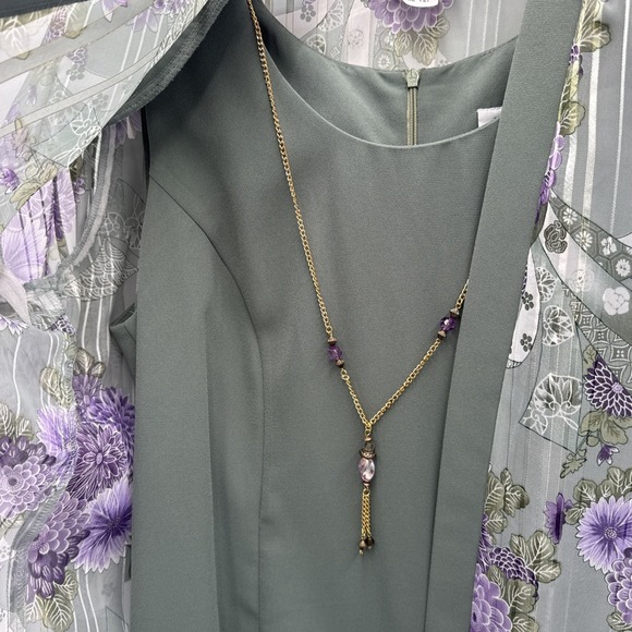 Vintage R&M Richards Dress set Purple&green 2 Piece Set With Necklace Sz 12P NWT - Picture 6 of 10